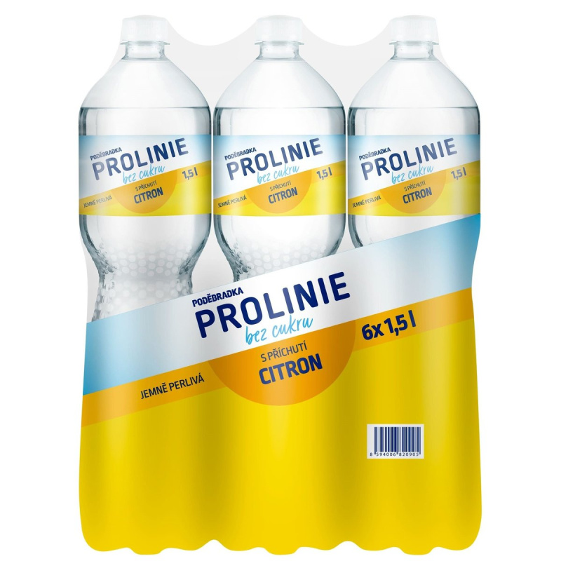 Poděbradka Prolinie minerální voda citronová bez cukru 6×1,5 l