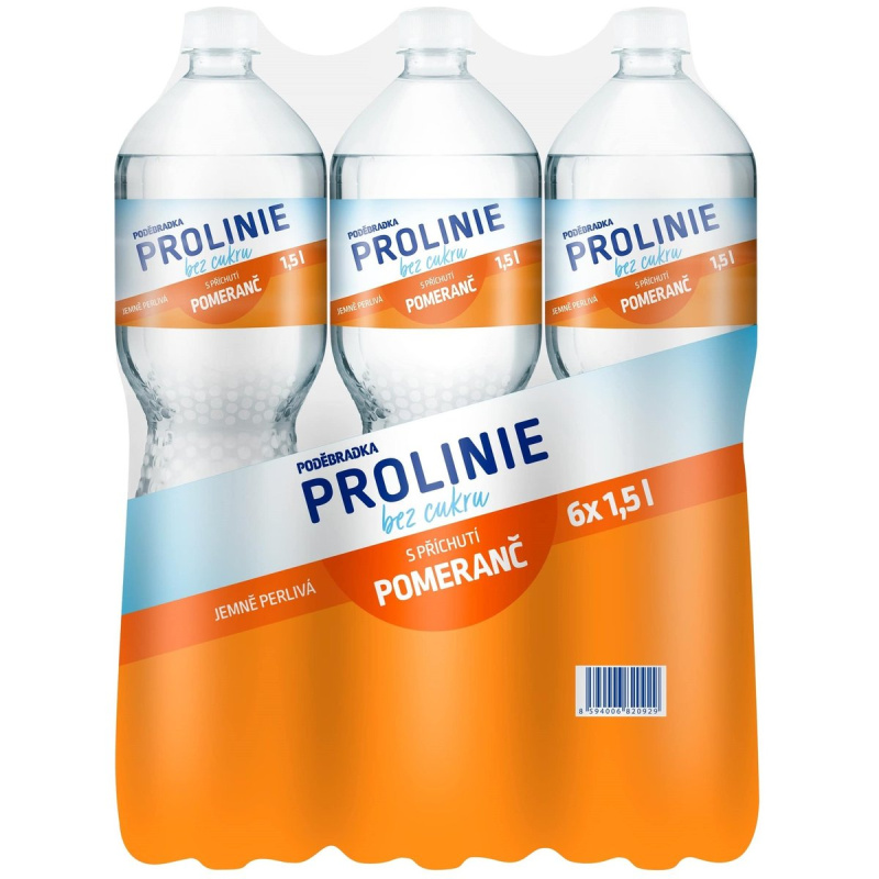 Poděbradka Prolinie Jemně perlivá pomeranč bez cukru 6×1,5 l