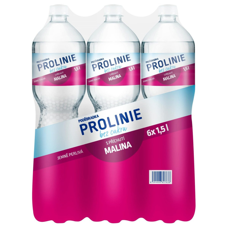 Poděbradka Prolinie Jemně perlivá malina bez cukru 6×1,5 l