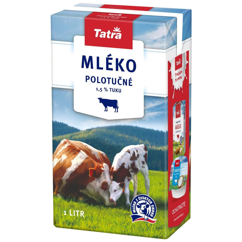 Trvanlivé mléko Tatra - polotučné 1,5%, 1 l