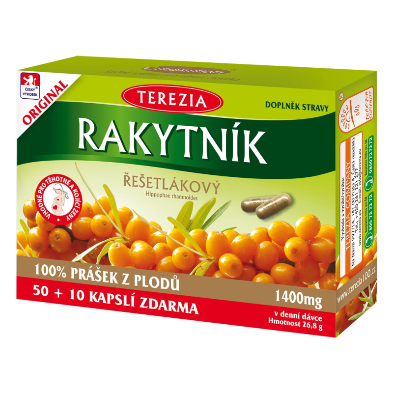 TEREZIA Rakytník řešetlákový 100 % prášek z plodů 50 + 10 kapslí ZDARMA