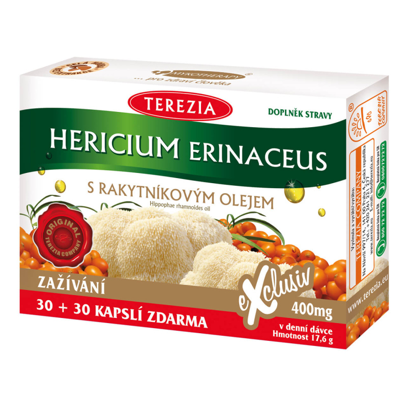 TEREZIA Hericium erinaceus s rakytníkovým olejem 30 + 30 kapslí ZDARMA