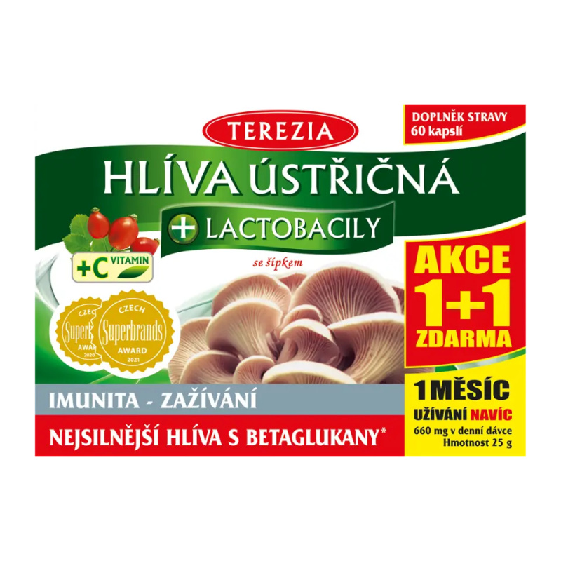 TEREZIA Hlíva ústřičná + lactobacily 60 + 60 kapslí ZDARMA