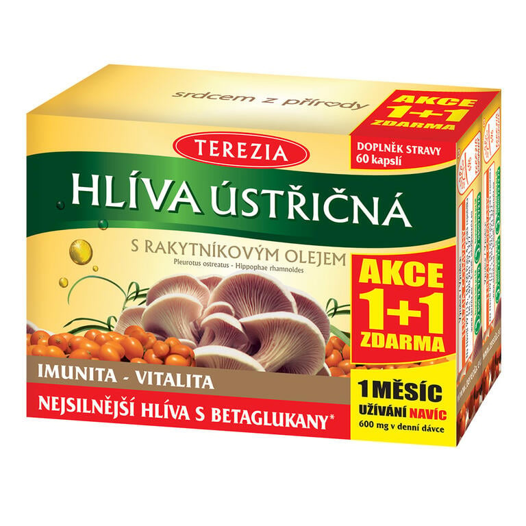 TEREZIA Hlíva ústřičná s rakytníkovým olejem 60 kapslí 1+1 ZDARMA