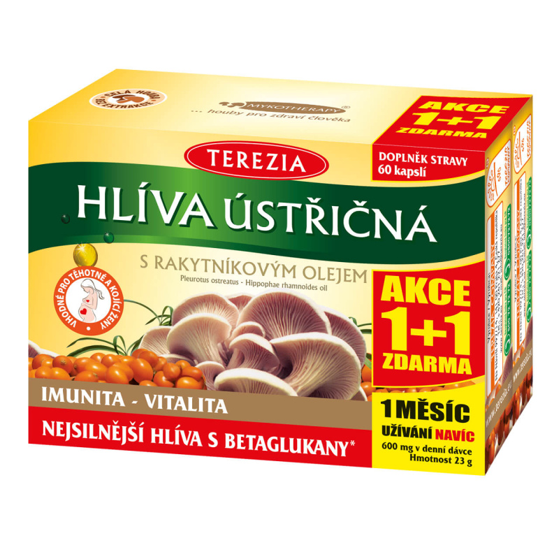 TEREZIA Hlíva ústřičná s rakytníkovým olejem 60 kapslí 1+1 ZDARMA