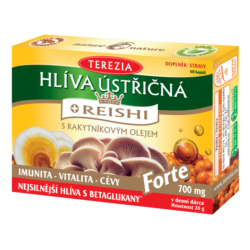 TEREZIA Hlíva ústřičná s reishi a rakytníkovým olejem FORTE 60 kapslí