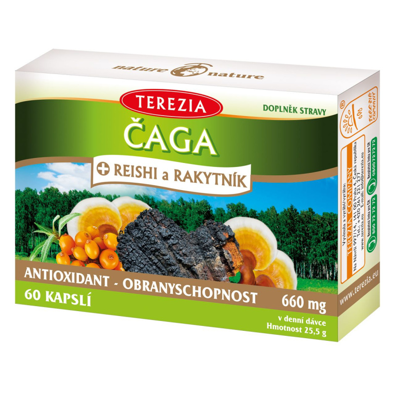 TEREZIA Čaga reishi a rakytník 60 kapslí