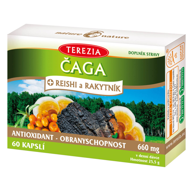 TEREZIA Čaga reishi a rakytník 60 kapslí