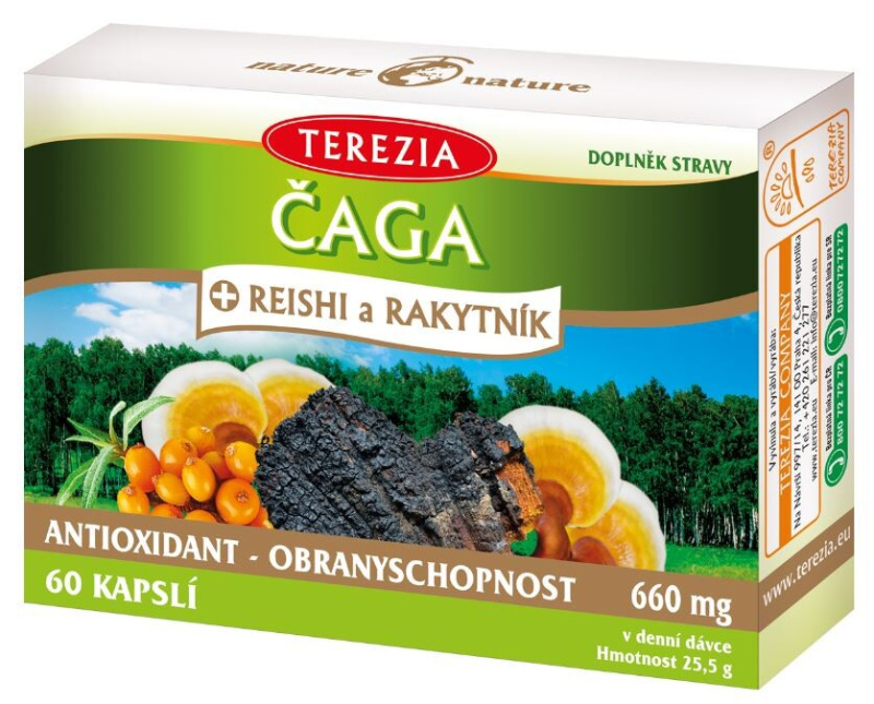 TEREZIA Čaga reishi a rakytník 60 kapslí