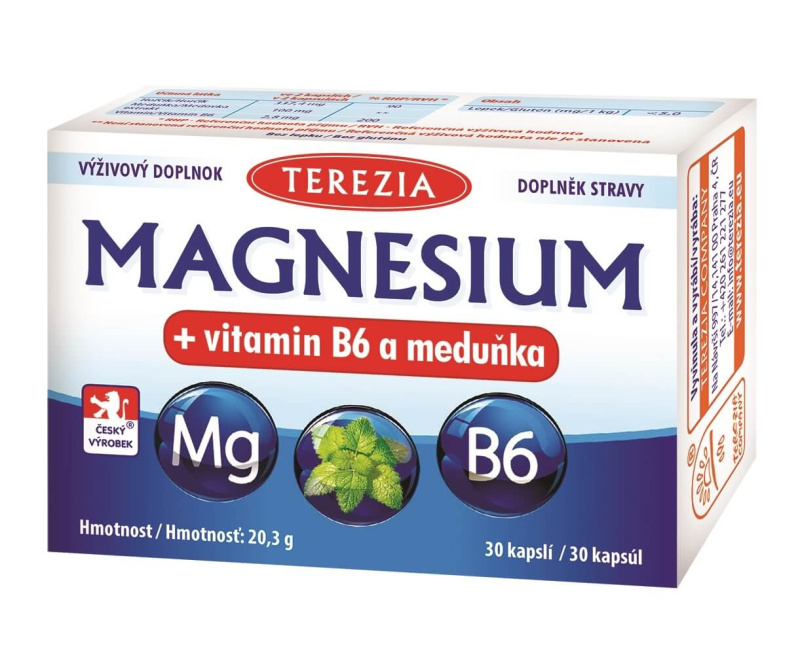 TEREZIA Magnesium + vitamin B6 a meduňka 30 kapslí