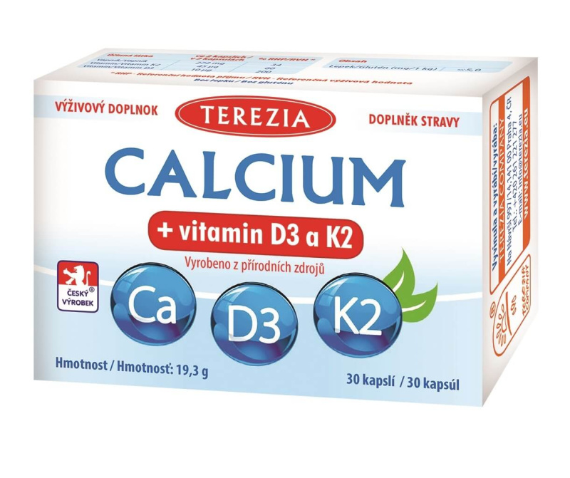TEREZIA Calcium + vitamin D3 a K2 30 kapslí