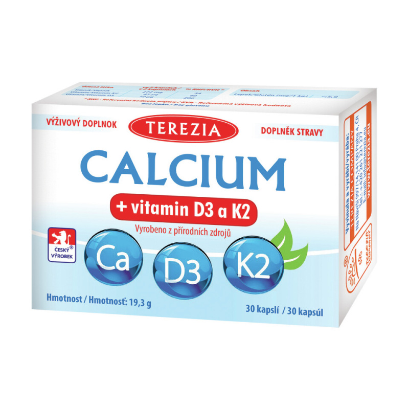 TEREZIA Calcium + vitamin D3 a K2 30 kapslí