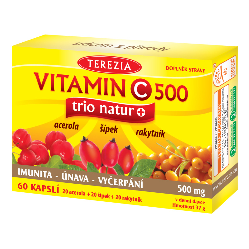 TEREZIA Vitamin C 500 mg trio natur+ 60 kapslí