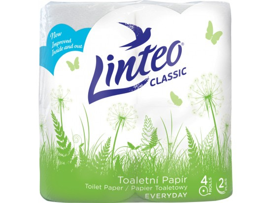 Linteo - toaletní papír - 2vrstvý, 150 útržků, návin 15 m, 4 ks