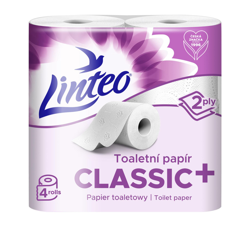 Toaletní papír Linteo Satin - dvouvrstvý, bílý s potiskem, 4 role