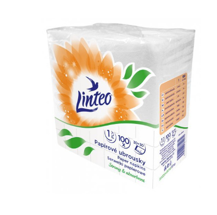 Linteo - 1vrstvé papírové ubrousky - 30 × 30 cm, 100 ks, bílé
