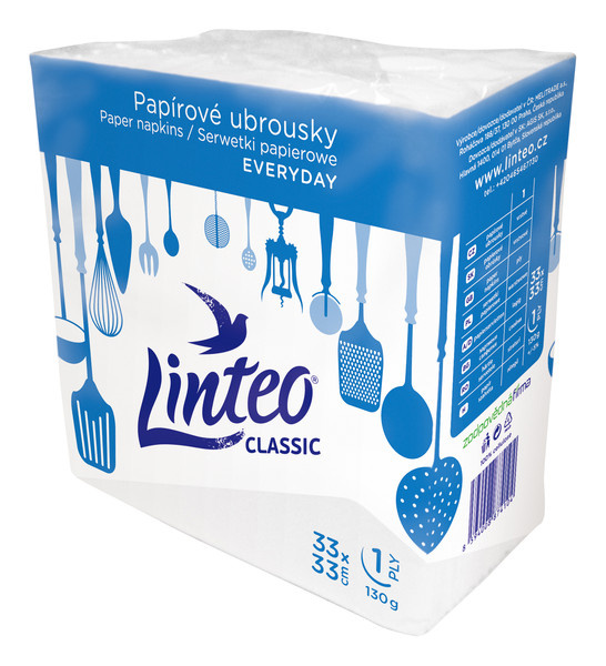 Linteo Classic 1 vrstvé bílé papírové ubrousky, 33 x 33 cm, 130g