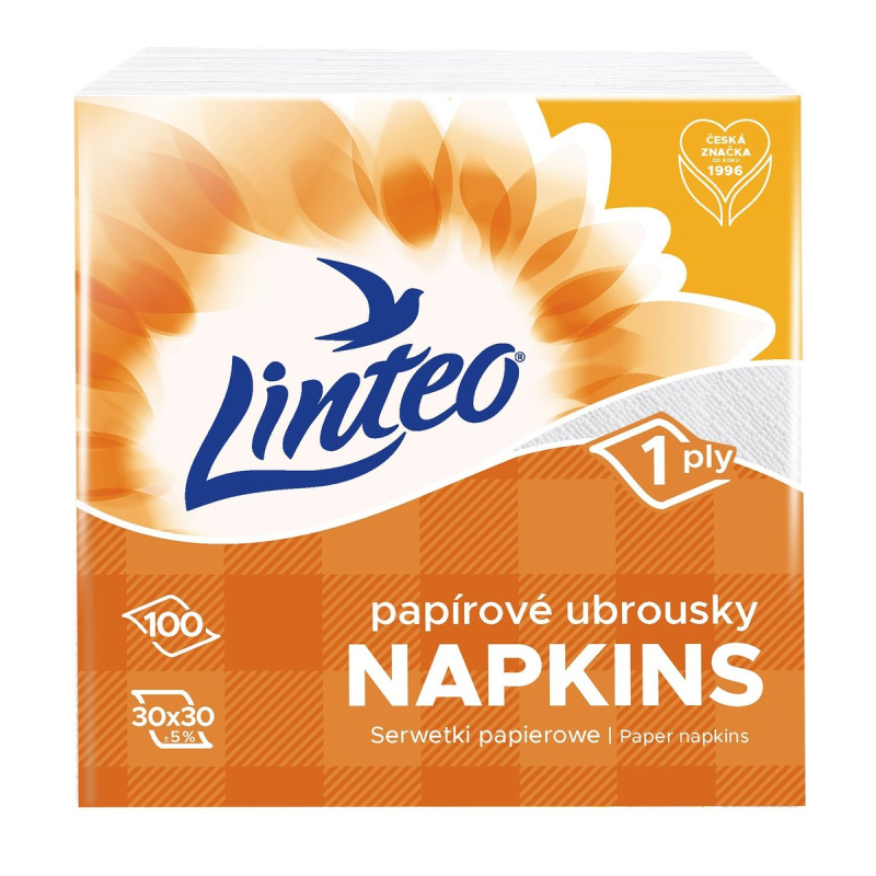 Linteo Papírové ubrousky bílé 1vrstvé, 30×30cm