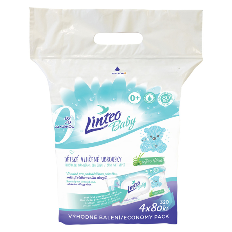 Linteo Baby Pure & Fresh dětské jemné vlhčené ubrousky velké balení 4x80 ks