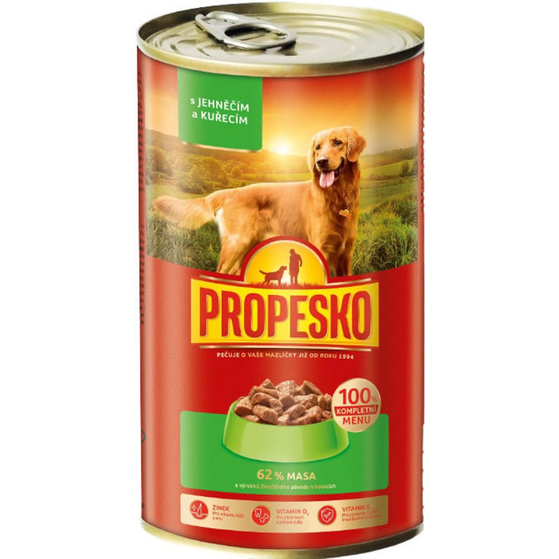 Propesko Kousky pro psy jehněčí a kuřecí v omáčce