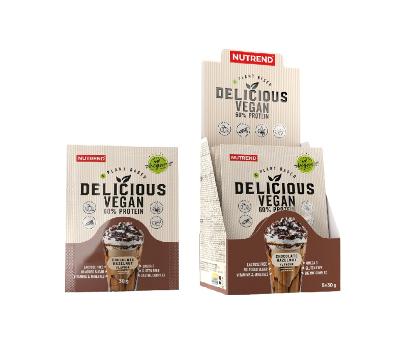 Nutrend Delicious Vegan Protein 5x30 g - Čokoláda/lískový ořech