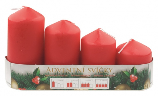 Adventní svíce válec červená postupka 50, 75, 90, 105 x 60 mm, 4 ks Anděl Přerov s.r.o.