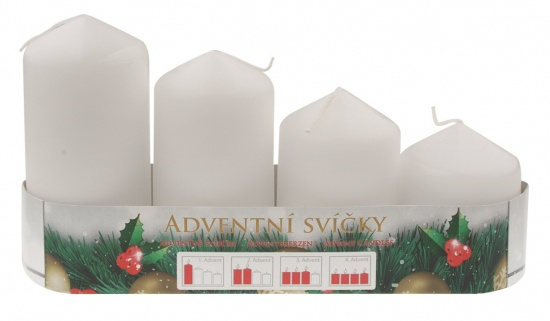 Adventní svíce válec bílá postupka 50, 75, 90, 105 x 60 mm, 4 ks Anděl Přerov s.r.o.