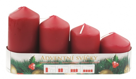 Adventní svíce válec bordó postupka 50, 75, 90, 105 x 60 mm, 4 ks Anděl Přerov s.r.o.