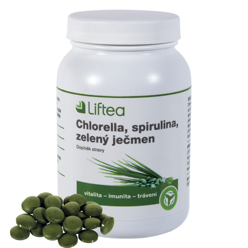 Liftea Chlorella, spirulina, zelený ječmen 250 tablet