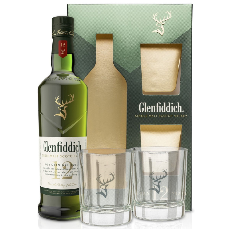 Glenfiddich 12 YO 40 % obj. – dárkové balení se 2 sklenicemi