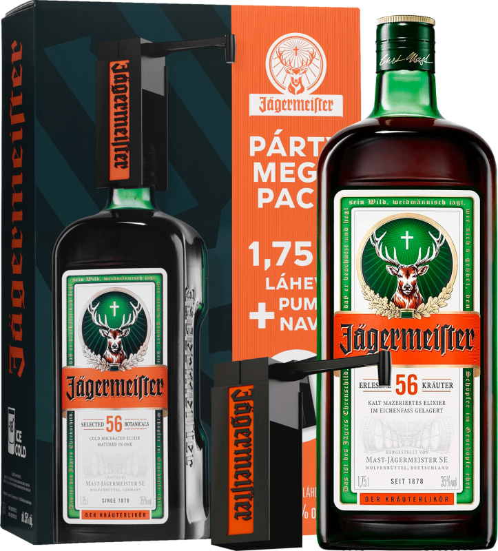 Jägermeister 1,75l + pumpa 35% (dárkové balení kazeta)