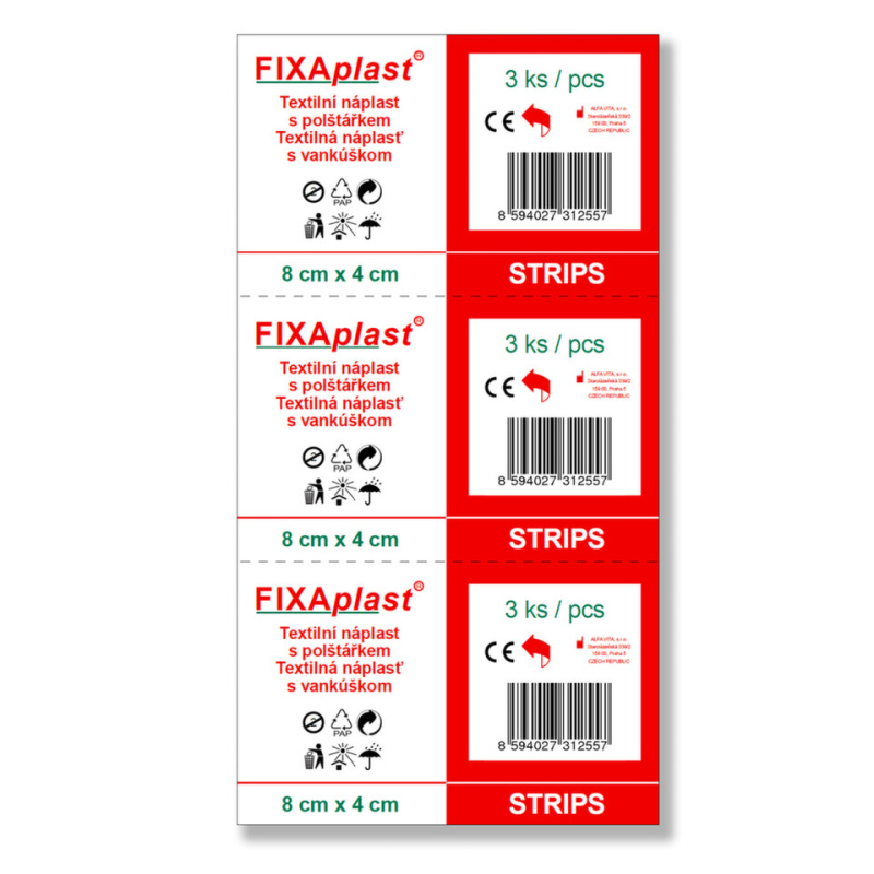 FIXAPLAST Náplast strip 8 x 4 cm 3 kusy