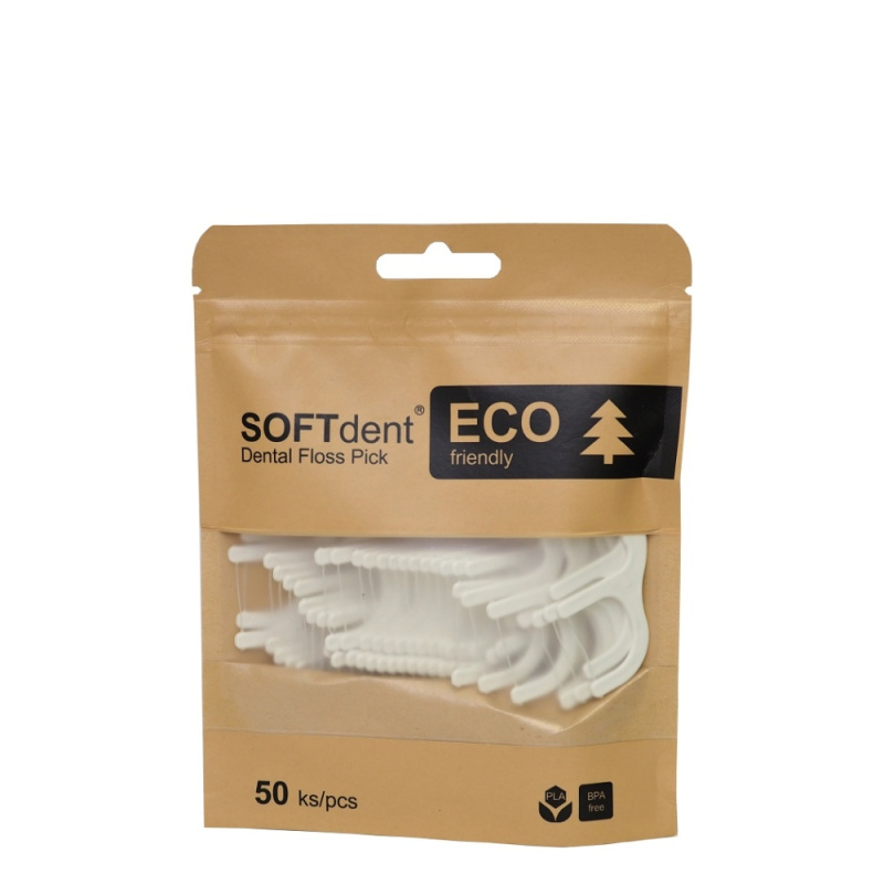 SOFTdent ECO Dental Floss Pick dentální párátka s nití 50 ks