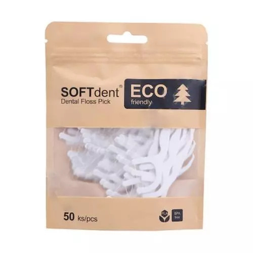 SOFTdent ECO Dental Floss Pick dentální párátka s nití 50 ks