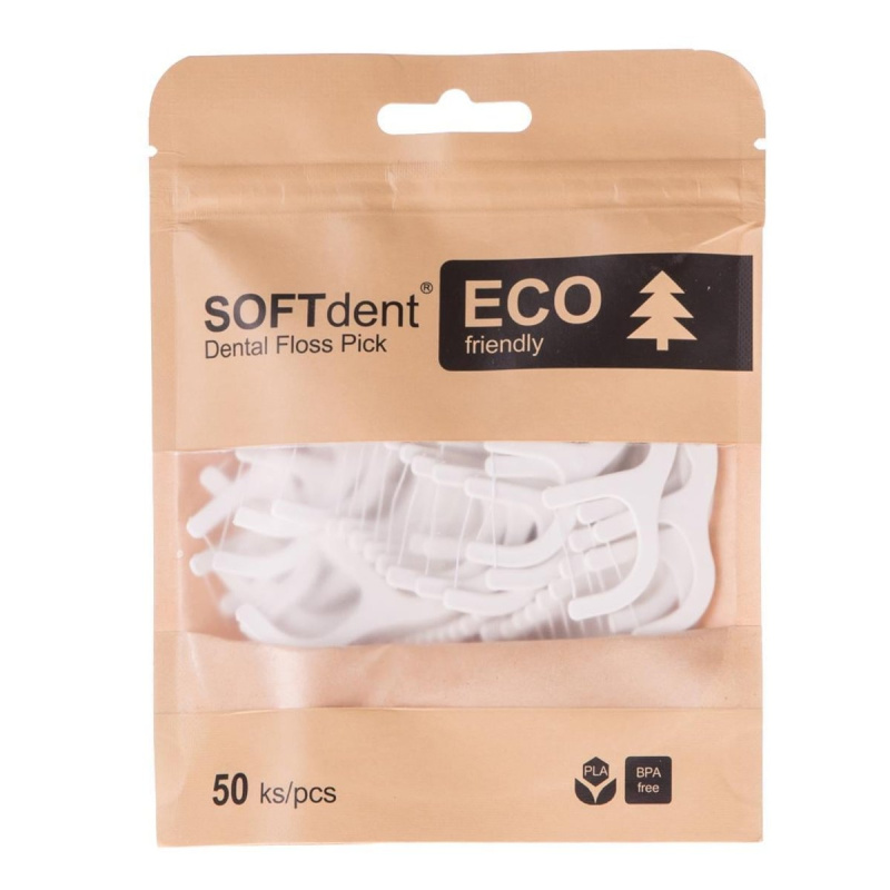 SOFTdent ECO Dental Floss Pick dentální párátka s nití 50 ks