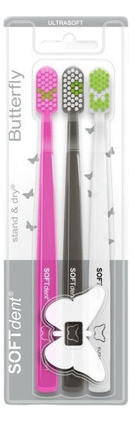 SOFTDENT Butterfly Zubní kartáček Ultra Soft 3 kusy