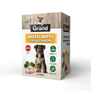 GRAND kaps. deluxe pes kuřecí s rýží a špenát. 4x300g