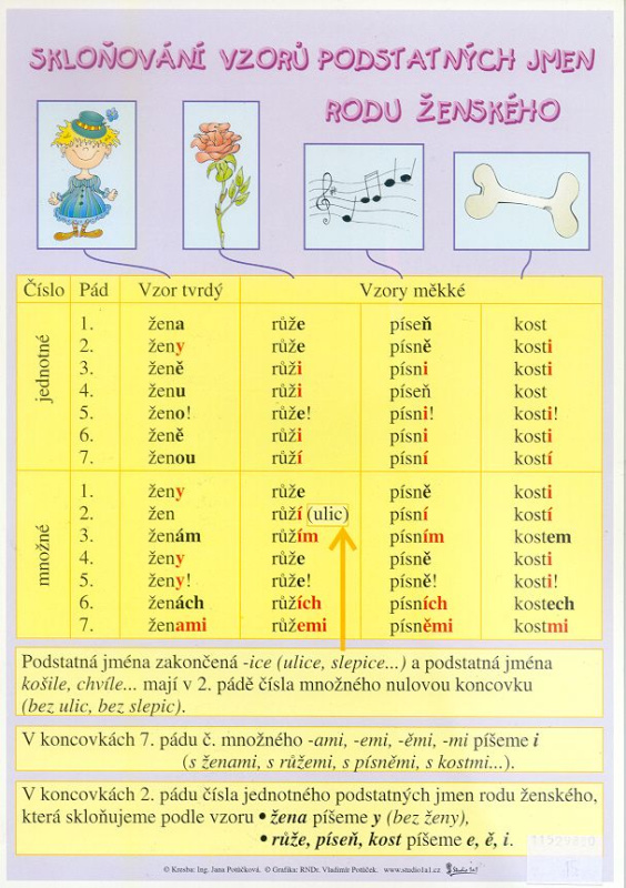 Skloňování vzorů podstatných jmen rodu ženského/ + Skloňování vzorů podstatných jmen rodu středního (karta) Studio 1+1