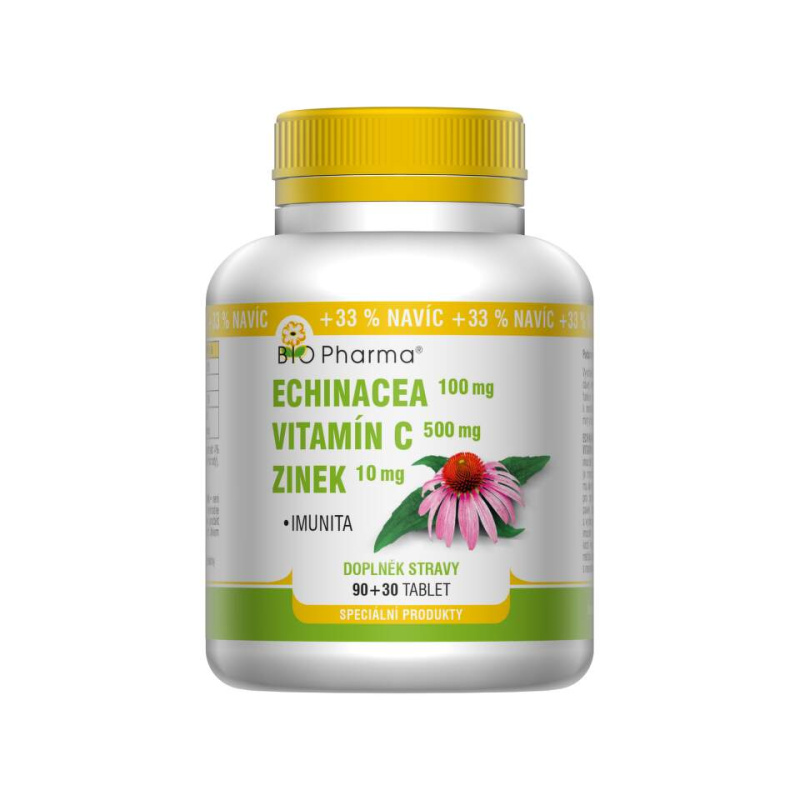 BIO PHARMA Echinacea 100 mg + vitamin C 500 mg + zinek 10 mg 90 + 30 tablet
