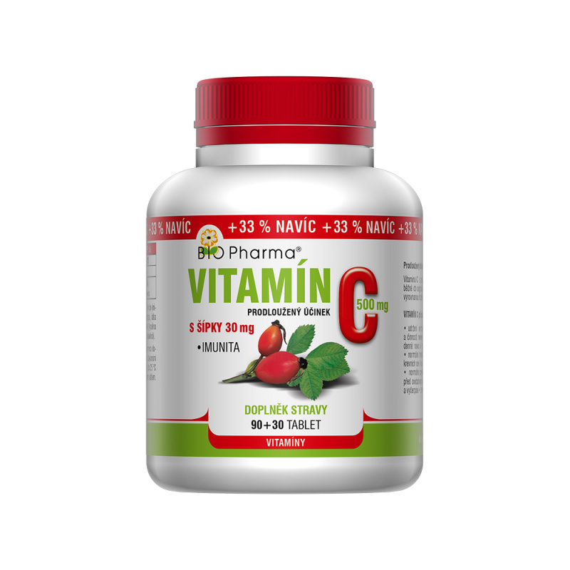 BIO PHARMA Vitamín C 1000 mg forte + šípky 25 mg + bioflavonoidy 34 mg 90+30 tablet