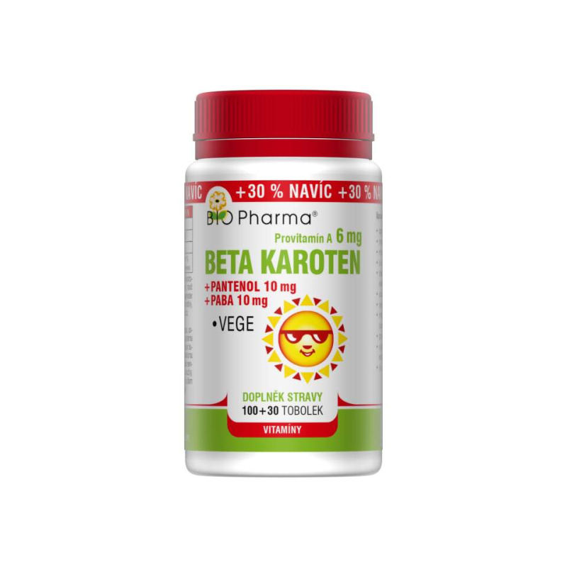 BIO PHARMA Betakaroten 6 mg + Pantenol + PABA 100+30 tobolek