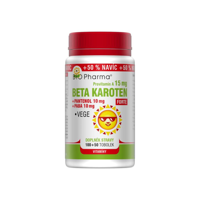 BIO PHARMA Betakaroten Forte 15 mg + Pantenol + PABA 100+50 tobolek