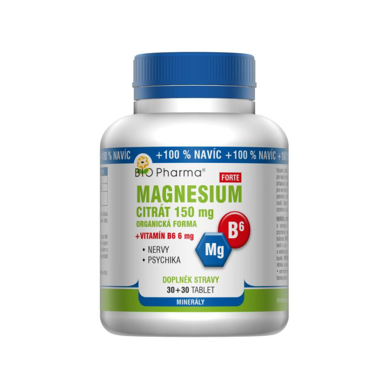 BIO PHARMA Magnesium citrát Forte 150 mg + Vitamín B6 30+30 tablet
