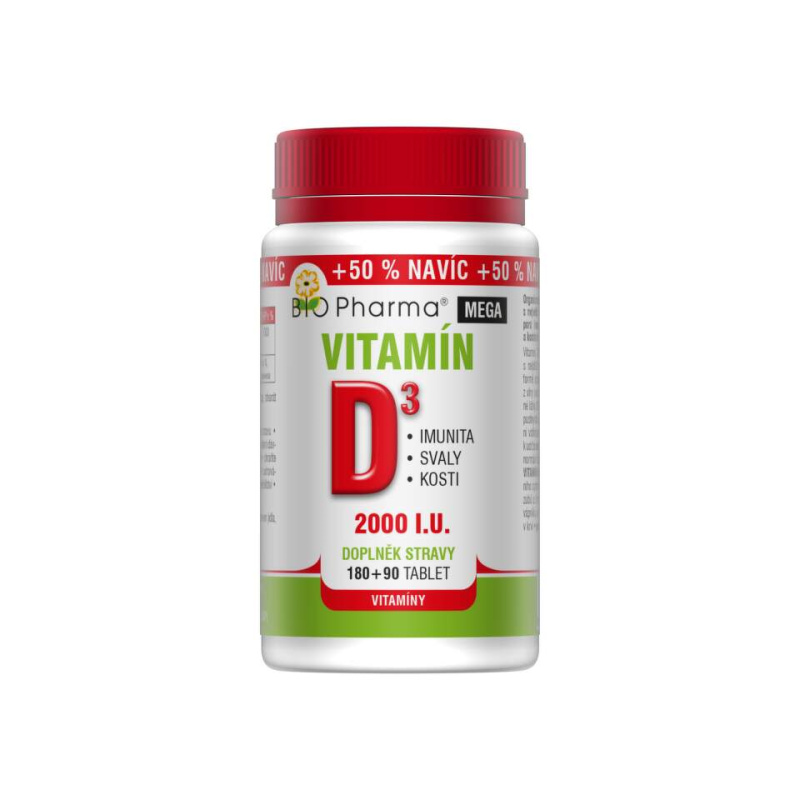 BIO PHARMA Vitamín D3 mega 2000 I.U. 180+90 tablet