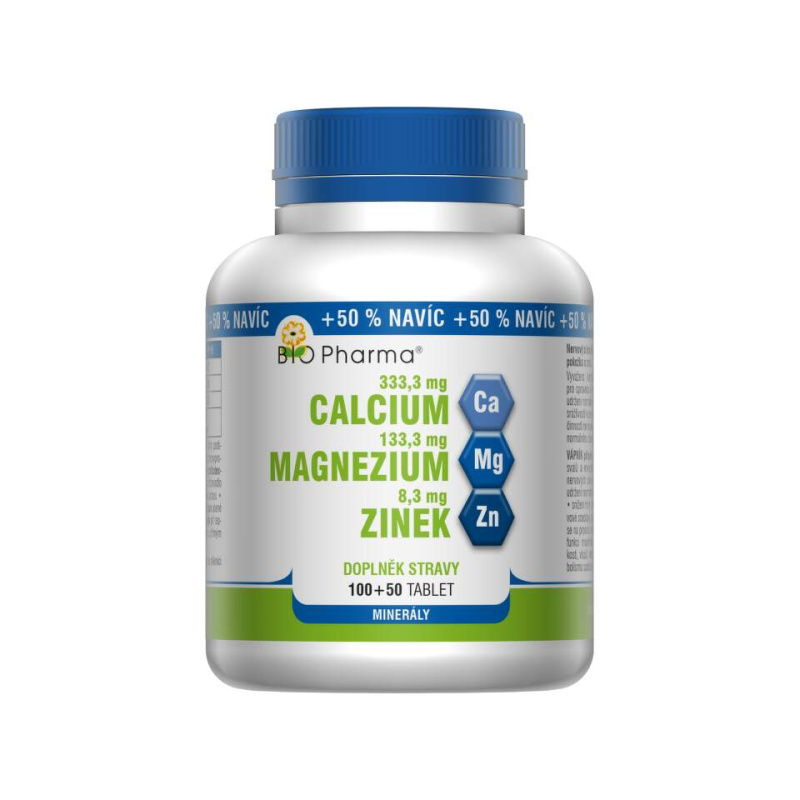 BIO PHARMA Calcium + Magnesium + Zinek 100+50 tablet