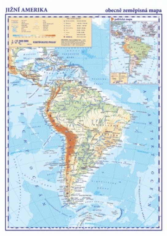 Jižní Amerika Obecně zeměpisná mapa