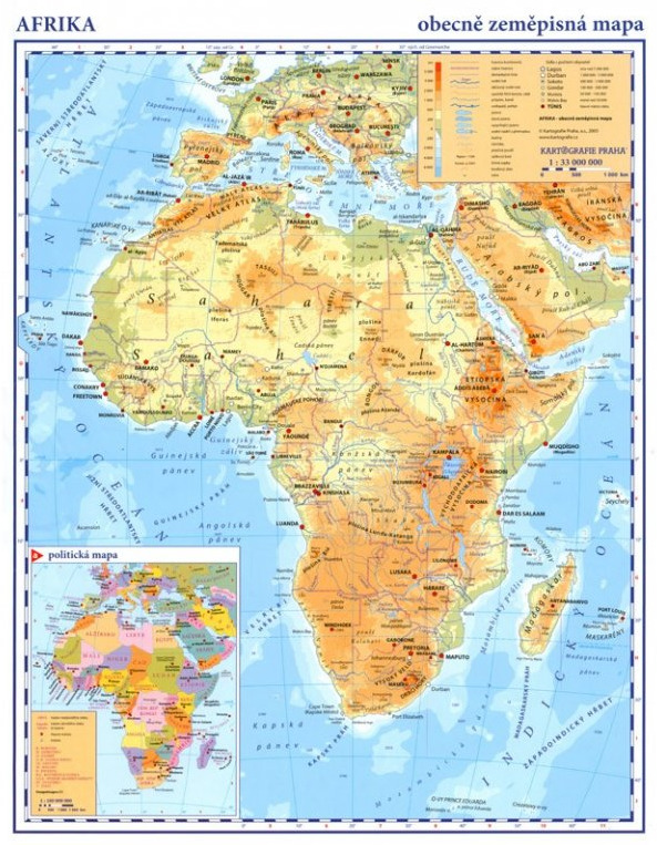 Afrika - fyzická mapa, fm A3 Kartografie