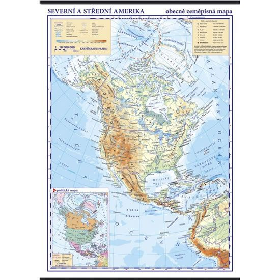 Severní a střední Amerika - nástěnná zeměpisná mapa 1:10 mil.