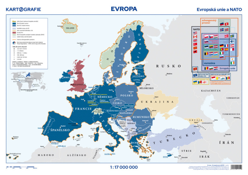 Evropská unie a NATO (1 : 17 000 000)