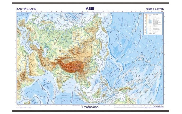 Asie - školní- reliéf a povrch - nástěnná mapa - 1:13 000 000